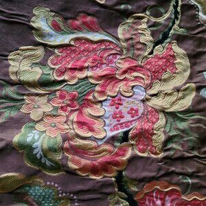 Vintage Tapestry Upholstery Fabric 1-1/3 Yards Bright Floral on Brown Background